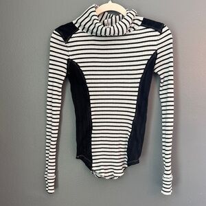 We The Free Black & White Striped Long Sleeve Turtleneck Bodysuit